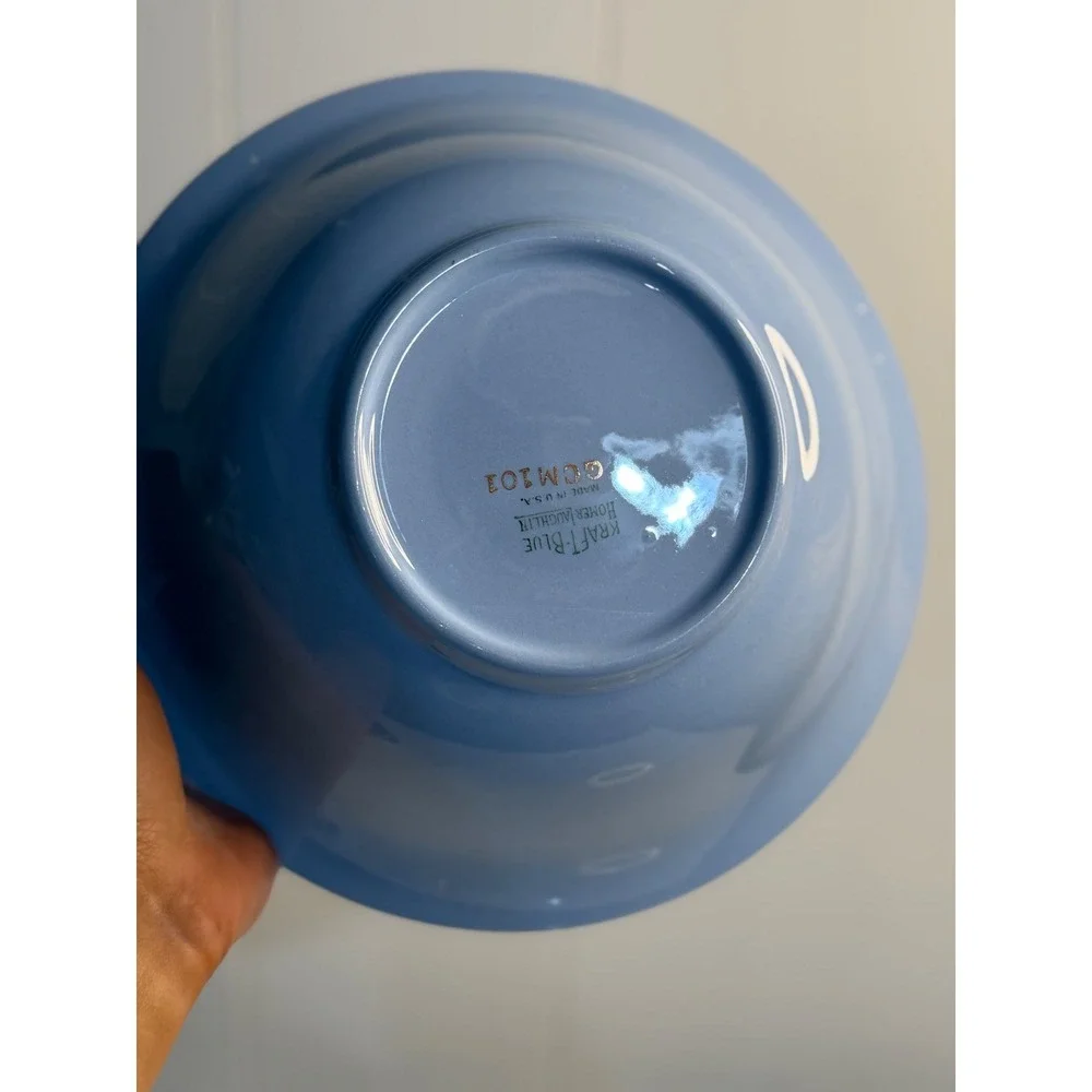 VTG Homer Laughlin Kraft-Blue Floral Serving Bowl Periwinkle Blue GCM101 USA 9in